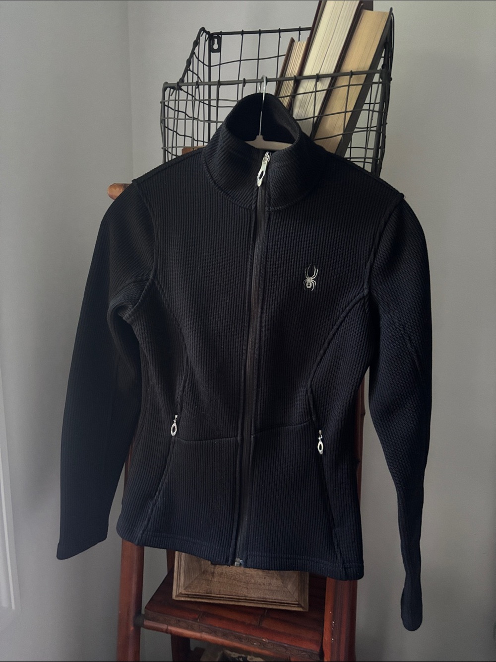 Spyder Women's Black Ribbed Full-Zip Athletic Jacket